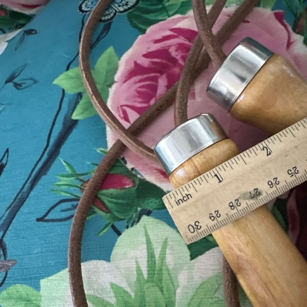 Mid Century Leather Wooden Handle Jump Rope Exercise Equipment Made In USA
